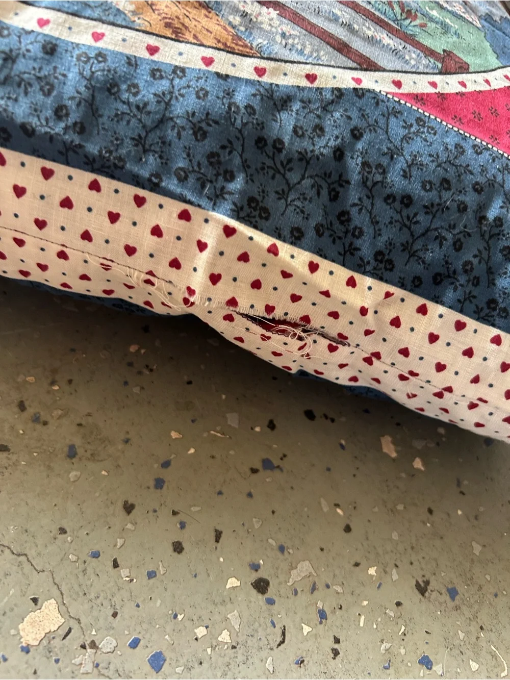 VINTAGE Farmhouse Barn Scene Decorative Pillow - Red & Blue